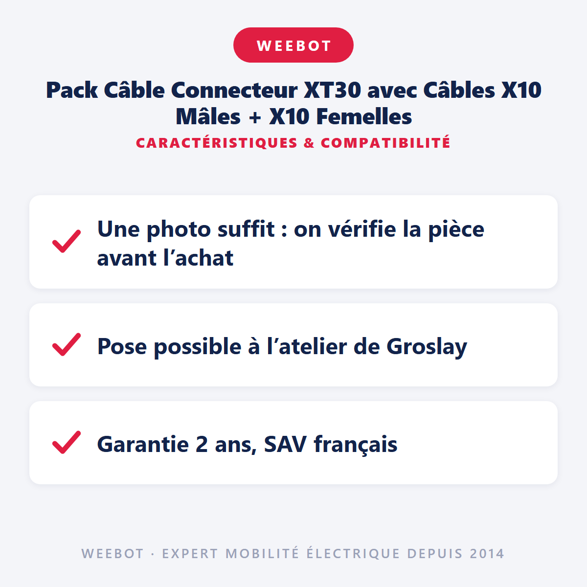 Pack Câble Connecteur XT30 avec Câbles X10 Mâles + X10 Femelles pour Trottinette Électrique - Weebot