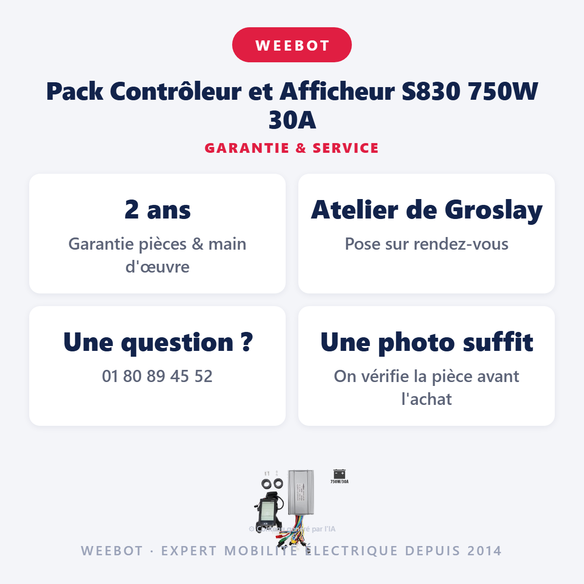 Pack Contrôleur et Afficheur S830 750W 30A : garantie 2 ans et service après-vente