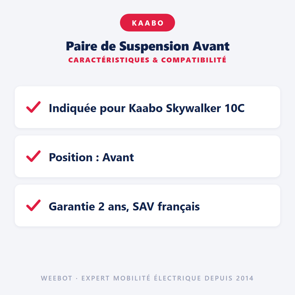 Paire de Suspension Avant : caractéristiques et compatibilité