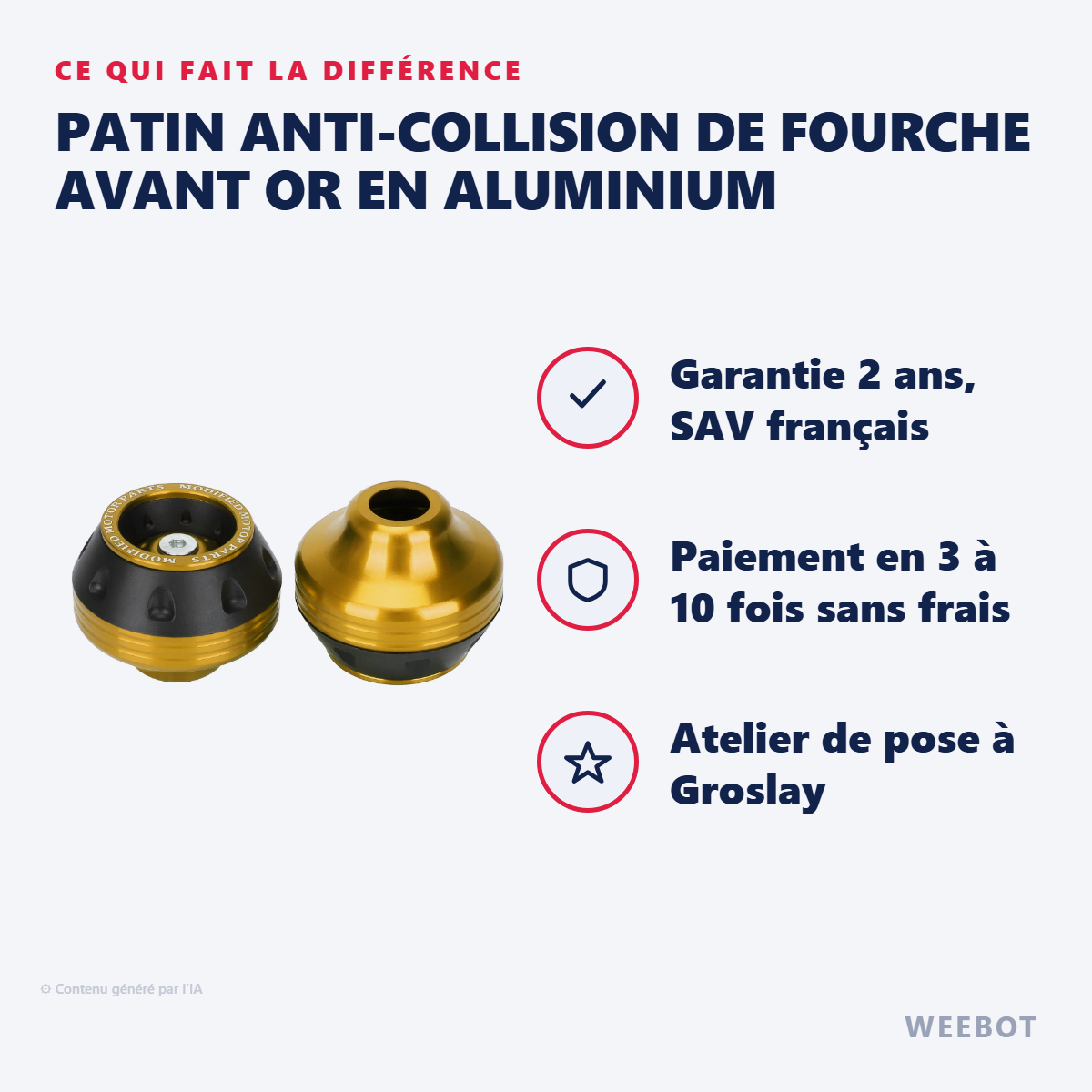 Patin Anti-Collision de Fourche Avant Or en Aluminium : les points forts