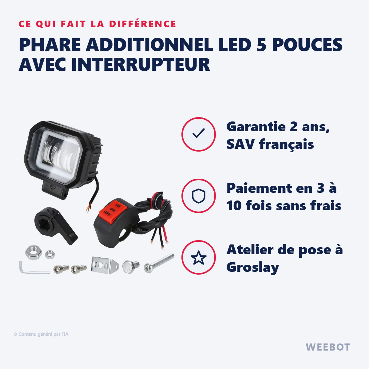 Phare Additionnel LED 5 Pouces avec Interrupteur : les points forts