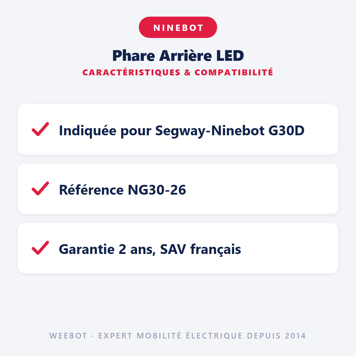 Phare Arrière LED pour Trottinette Électrique Ninebot G30D - Weebot