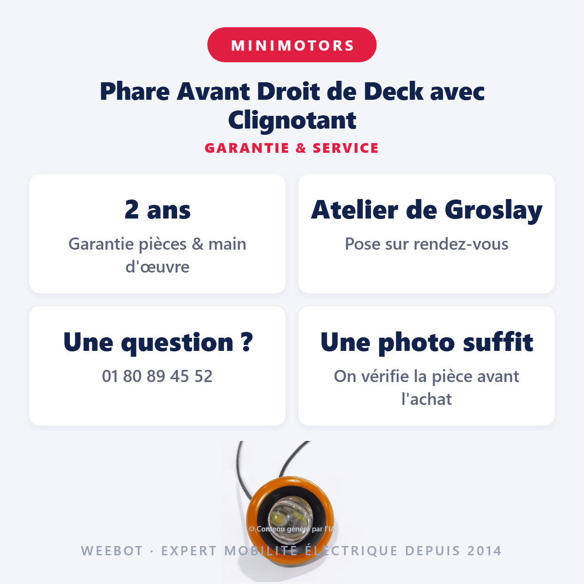 Phare Avant Droit de Deck avec Clignotant : garantie 2 ans et service après-vente