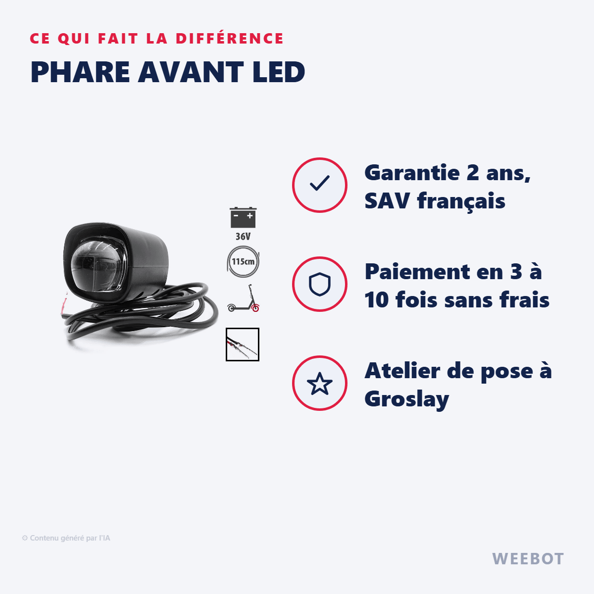 Phare Avant LED pour Trottinette Électrique Dualtron Togo 36V - Weebot
