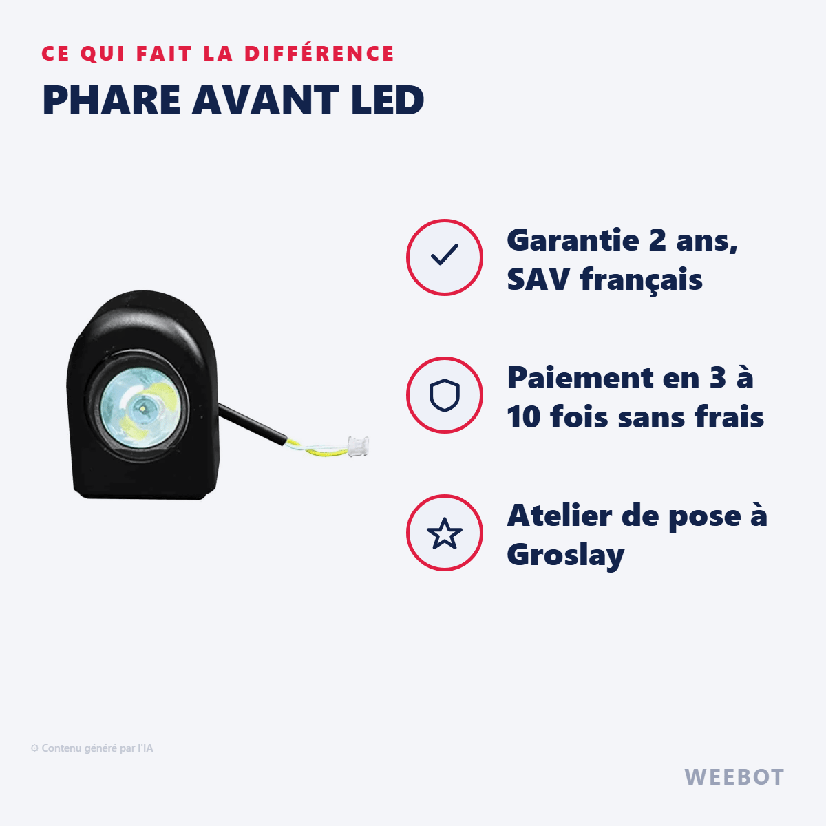 Phare Avant LED pour Trottinette Électrique Xiaomi M365 / M365 Pro - Weebot