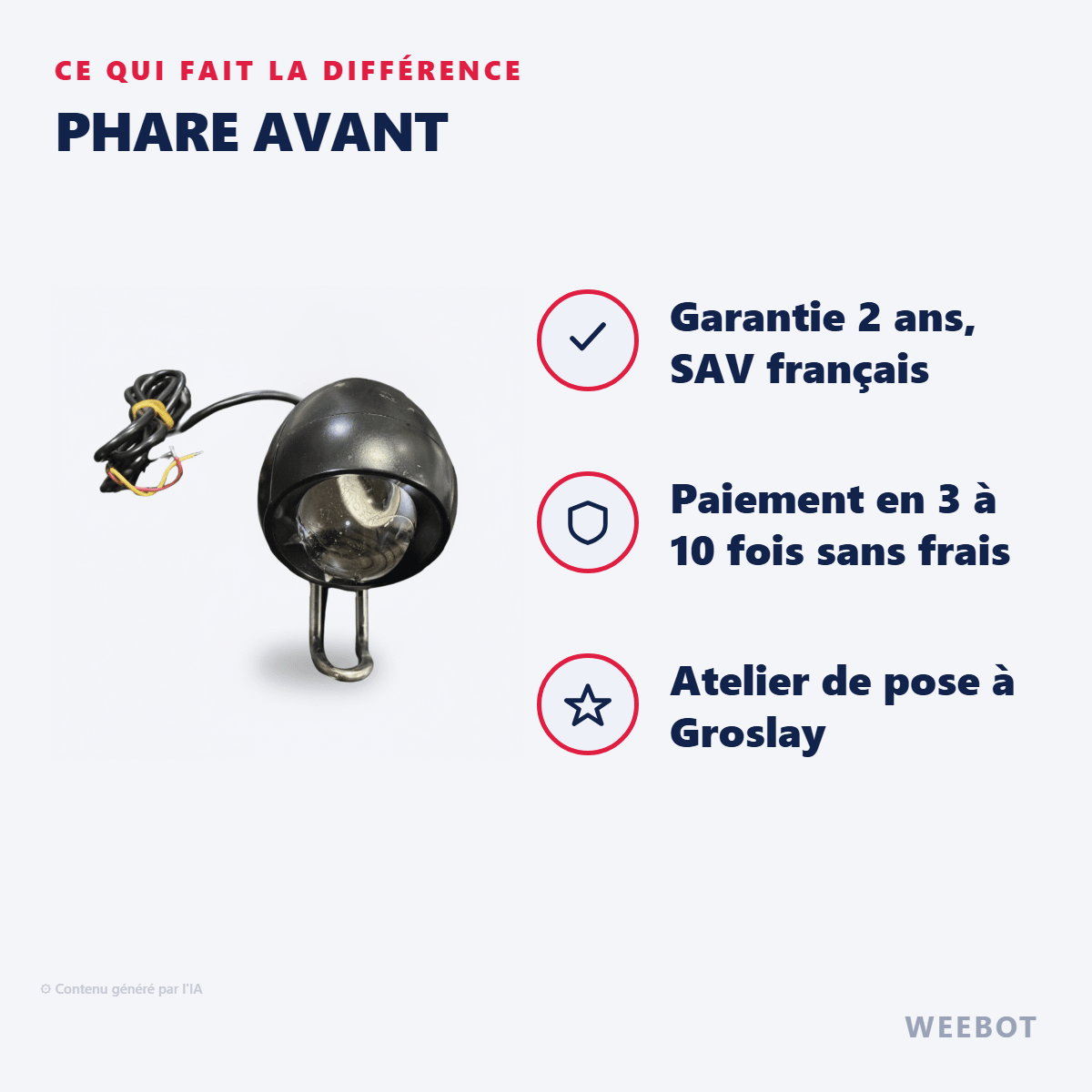 Phare Avant pour Trottinette Electrique Kaabo Skywalker 10H 10C - Weebot