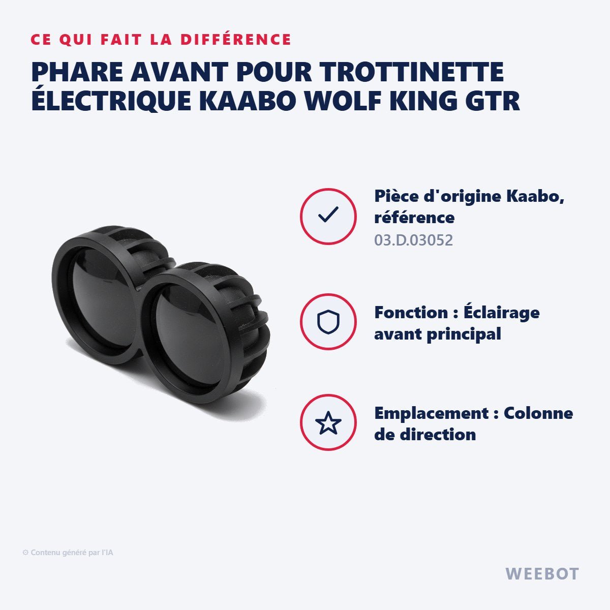 Phare Avant pour Trottinette Électrique Kaabo Wolf King GTR - Weebot