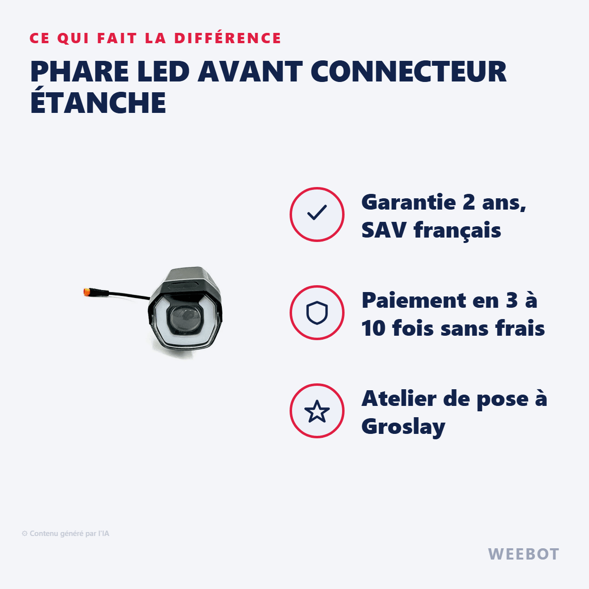 Phare LED Avant Connecteur Étanche pour Trottinette Électrique - Weebot