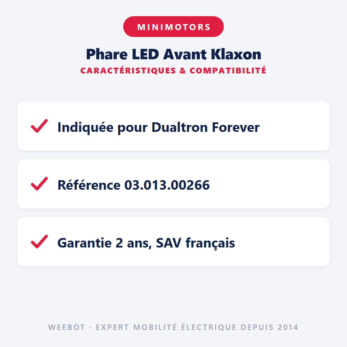 Phare LED Avant Klaxon pour Trottinette Électrique Dualtron Forever - Weebot