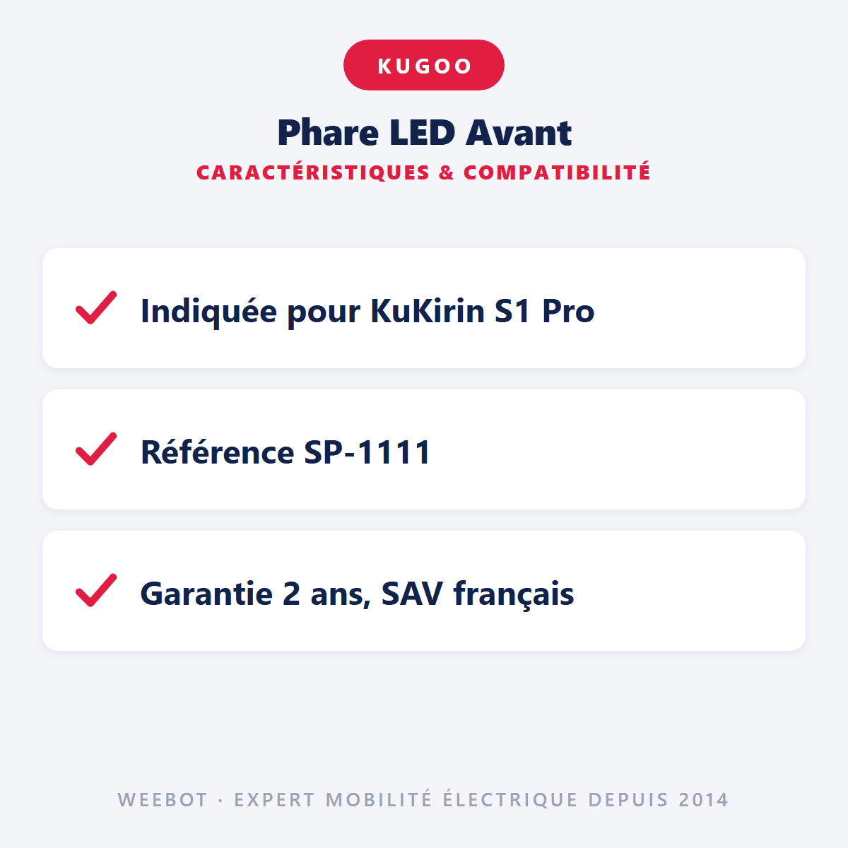 Phare LED Avant pour Trottinette Électrique Kugoo Kirin S8 Pro et S1 Pro - Weebot