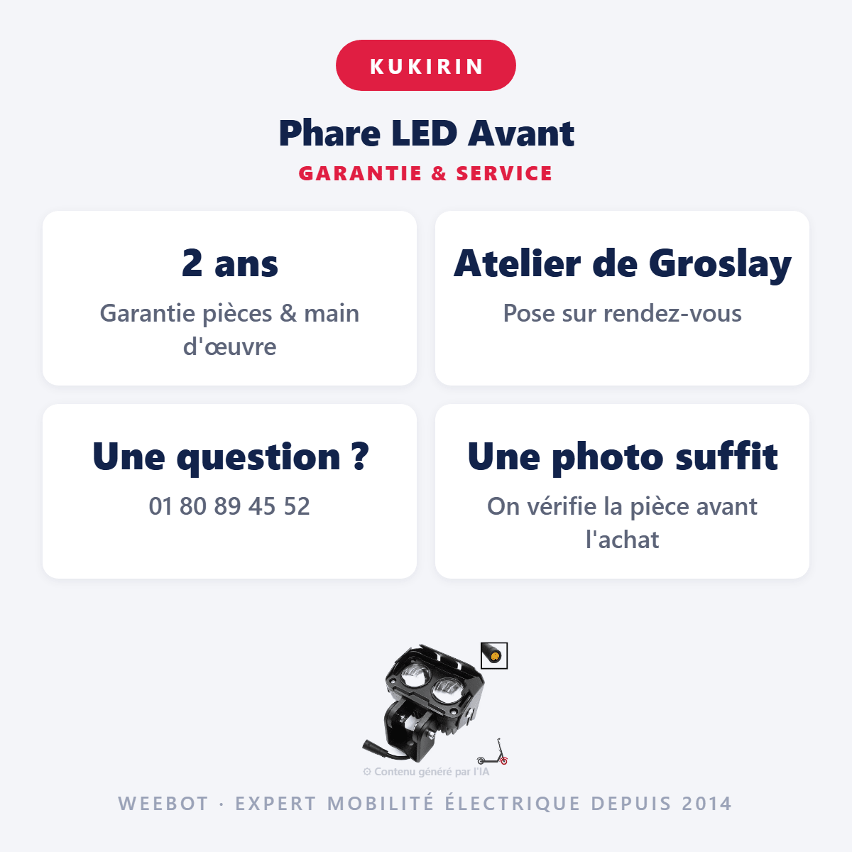 Phare LED Avant pour Trottinette Électrique Kukirin G3 Pro - Weebot
