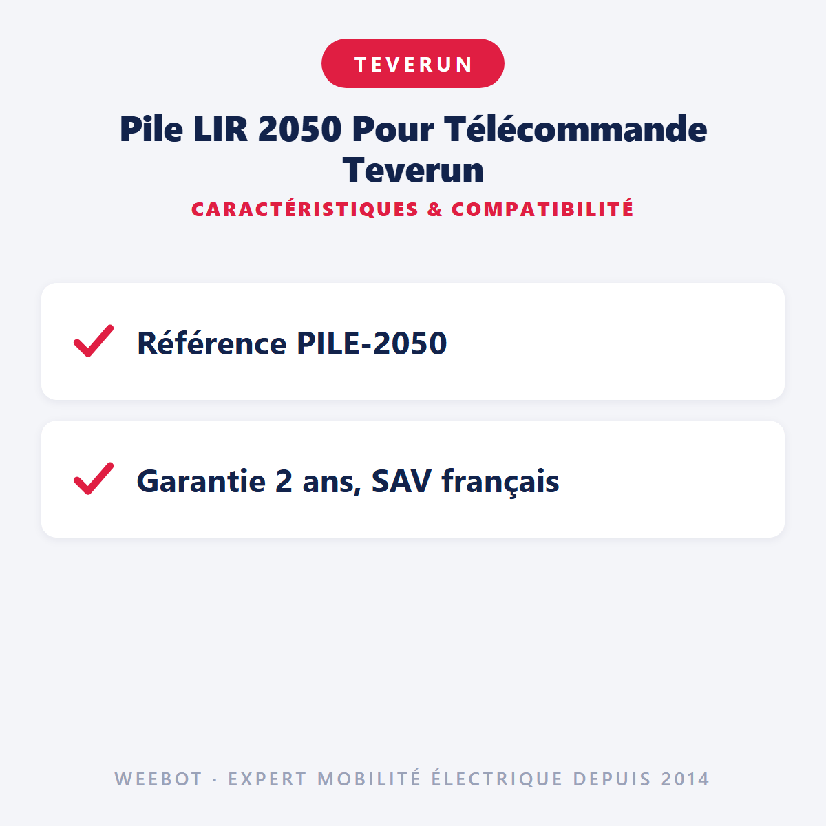 Pile LIR 2050 Pour Télécommande Teverun - Weebot