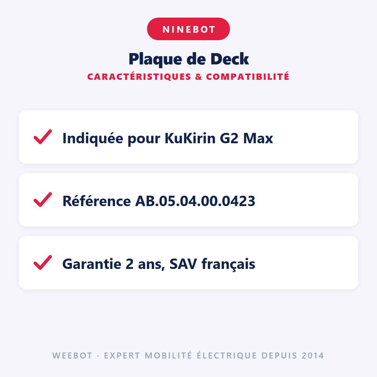 Plaque de Deck pour Trottinette Électrique Ninebot Segway G2 Max - Weebot
