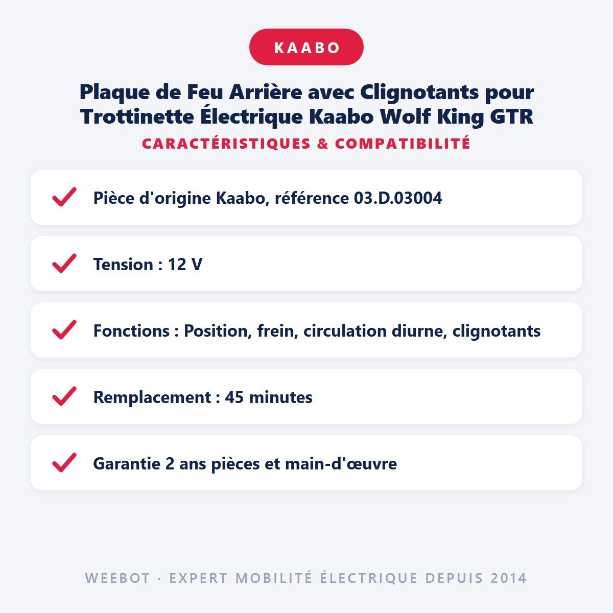 Plaque de Feu Arrière avec Clignotants pour Trottinette Électrique Kaabo Wolf King GTR - Weebot