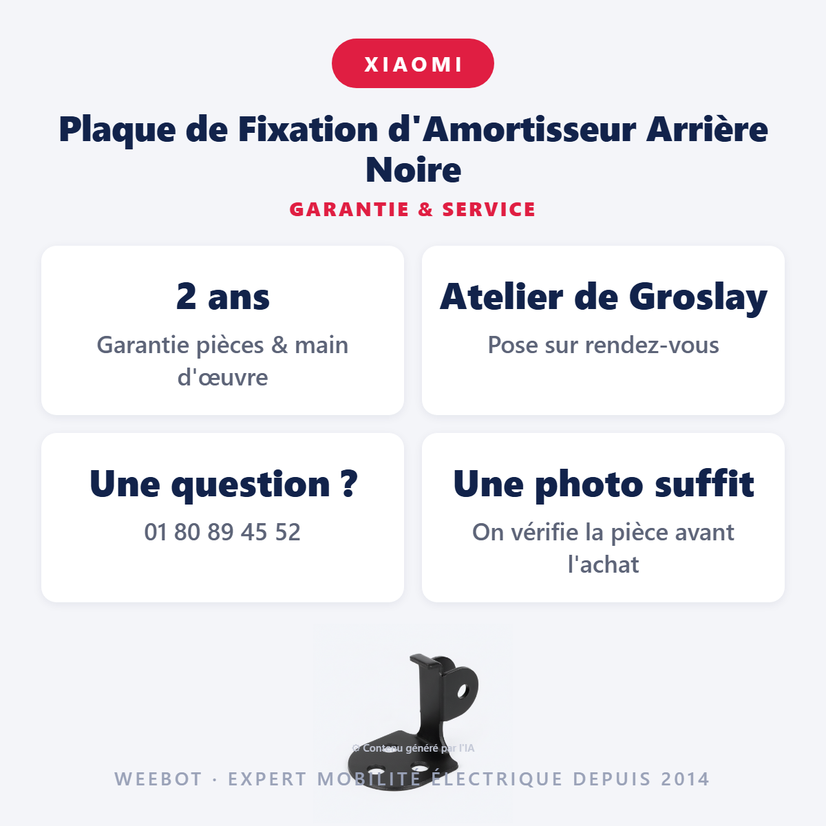 Plaque de Fixation d'Amortisseur Arrière Noire : garantie 2 ans et service après-vente
