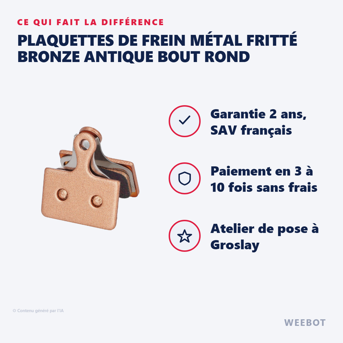 Plaquettes de Frein Métal Fritté Bronze Antique Bout Rond : les points forts