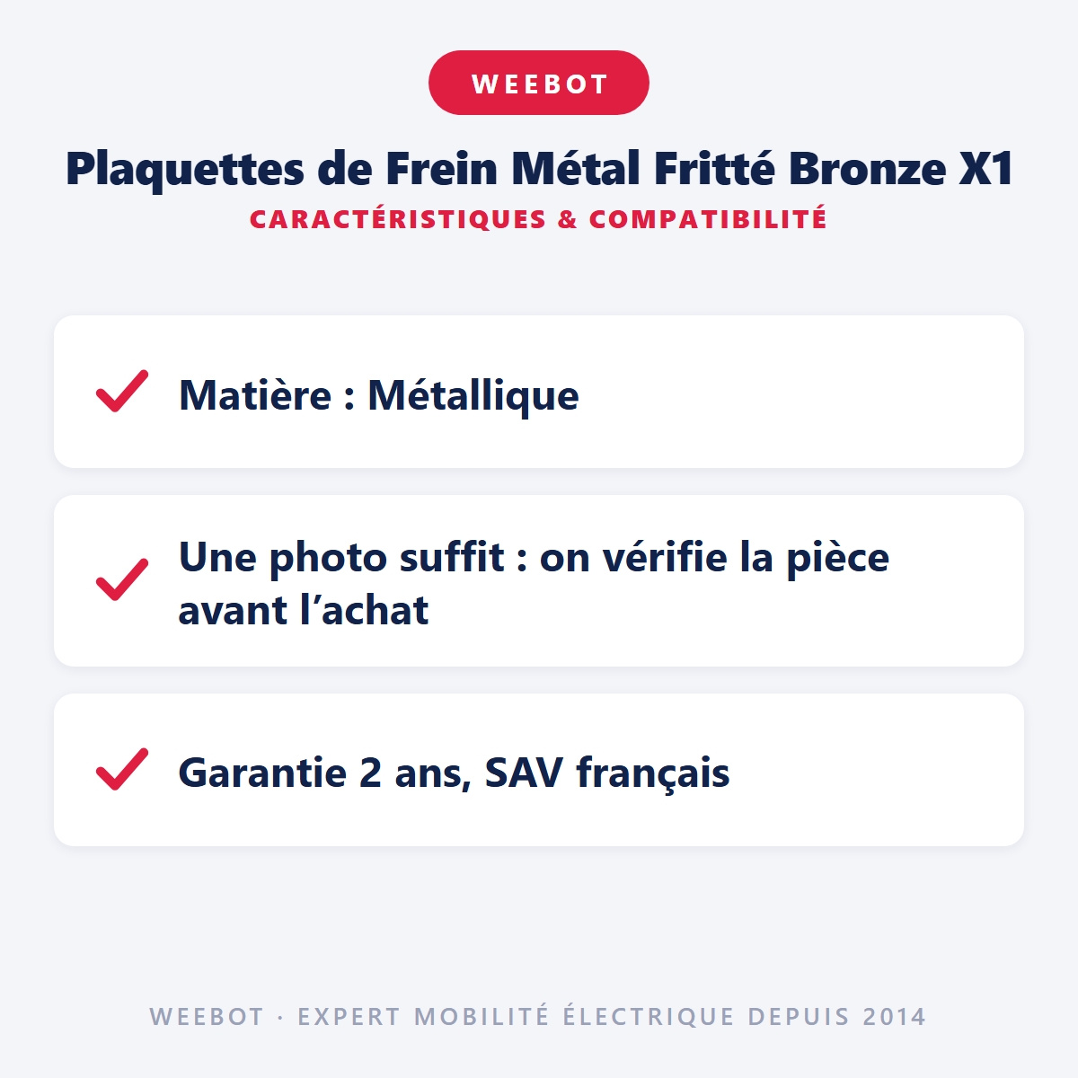 Plaquettes de Frein Métal Fritté Bronze X1 : caractéristiques et compatibilité
