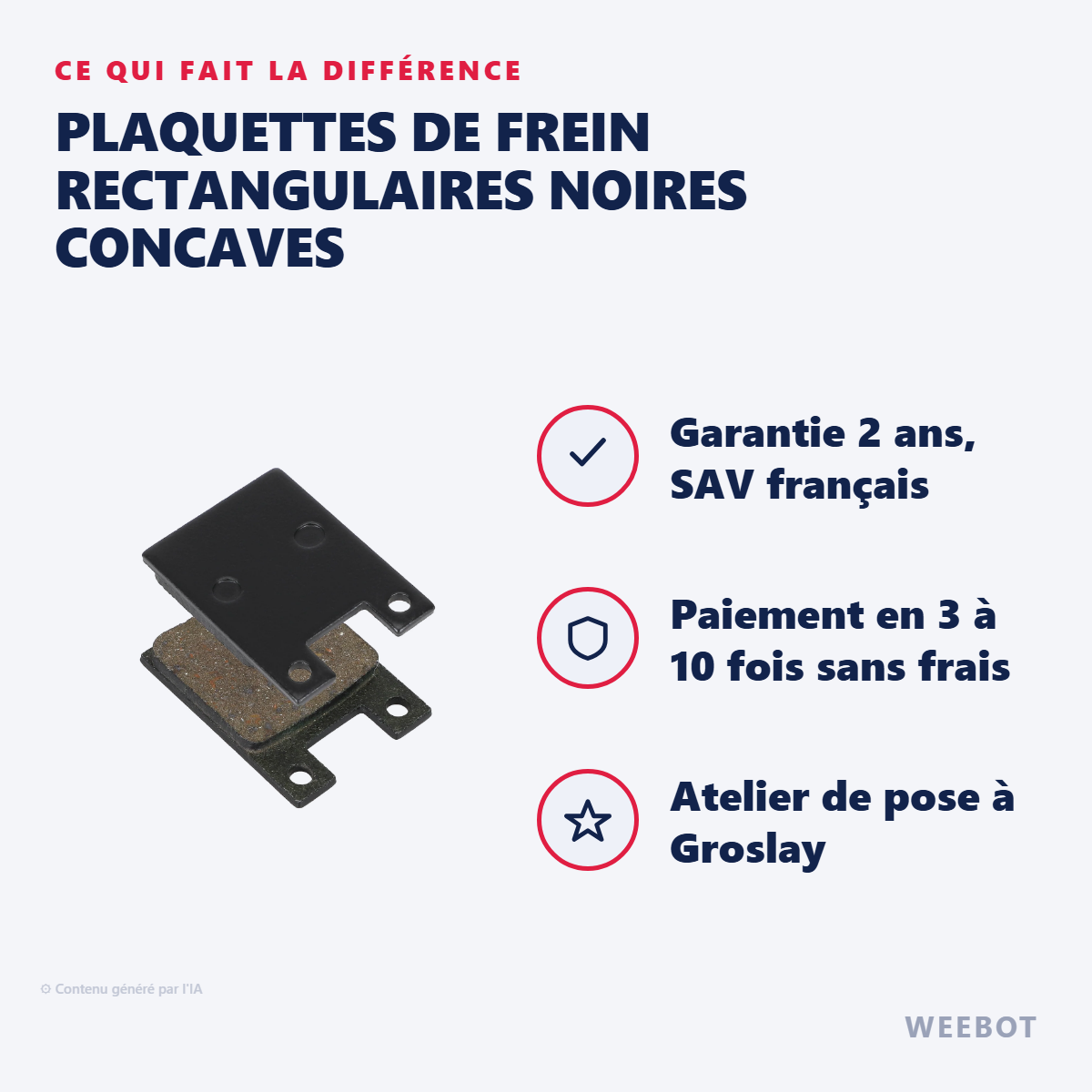 Plaquettes de Frein Rectangulaires Noires Concaves : les points forts