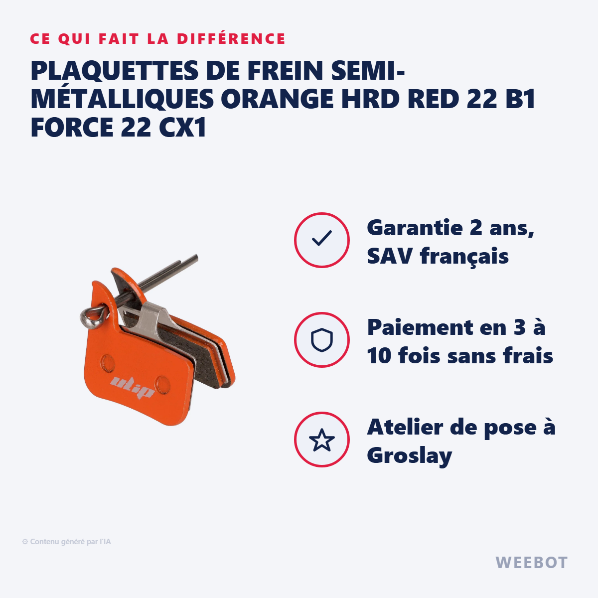 Plaquettes de Frein Semi-Métalliques Orange HRD Red 22 B1 Force 22 CX1 : les points forts