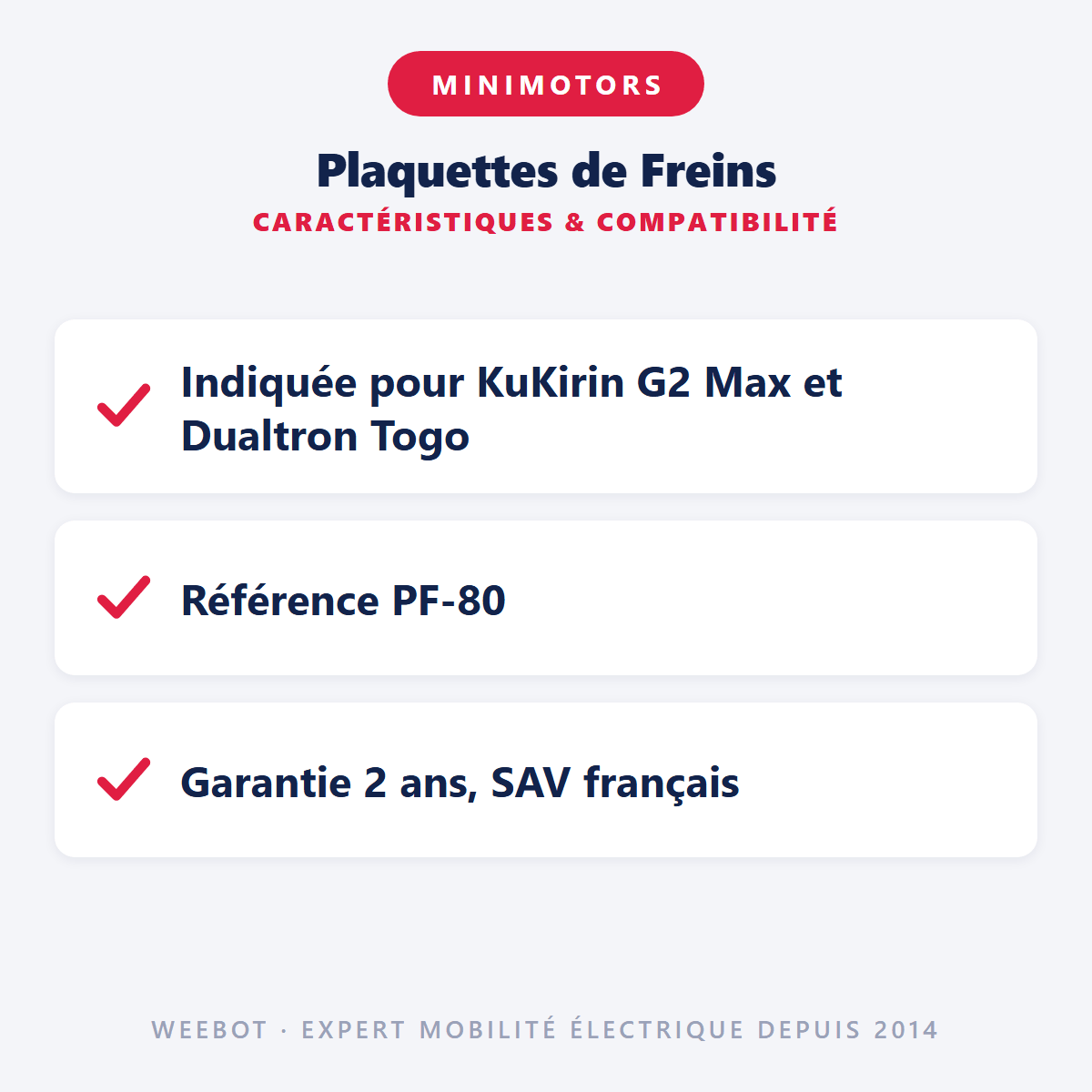 Plaquettes de Freins pour Trottinette Électrique Dualtron Togo Ltd Kukirin G2Pro / G2 Max Hitway H5 Urbanglide AllRoad - Weebot