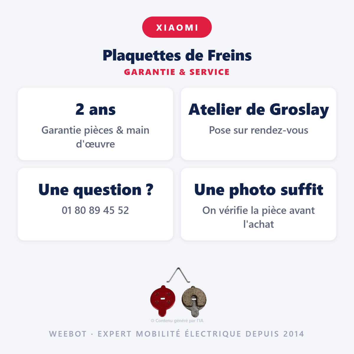 Plaquettes de Freins pour Trottinette Électrique Xiaomi Mi4 Niu KQi2 KQi3 - Weebot