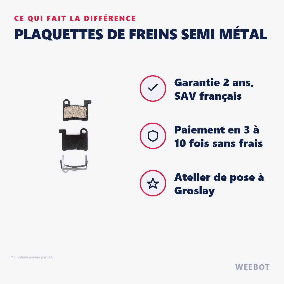 Plaquettes de Freins Semi Métal pour Trottinette Électrique Dyisland - Weebot