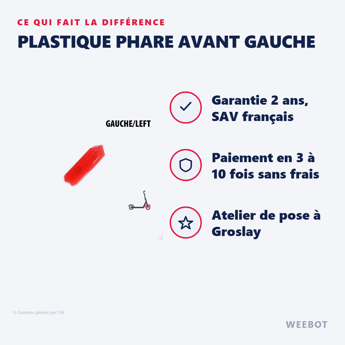 Plastique Phare Avant Gauche pour Trottinette Électrique Kukirin G2 Max - Weebot