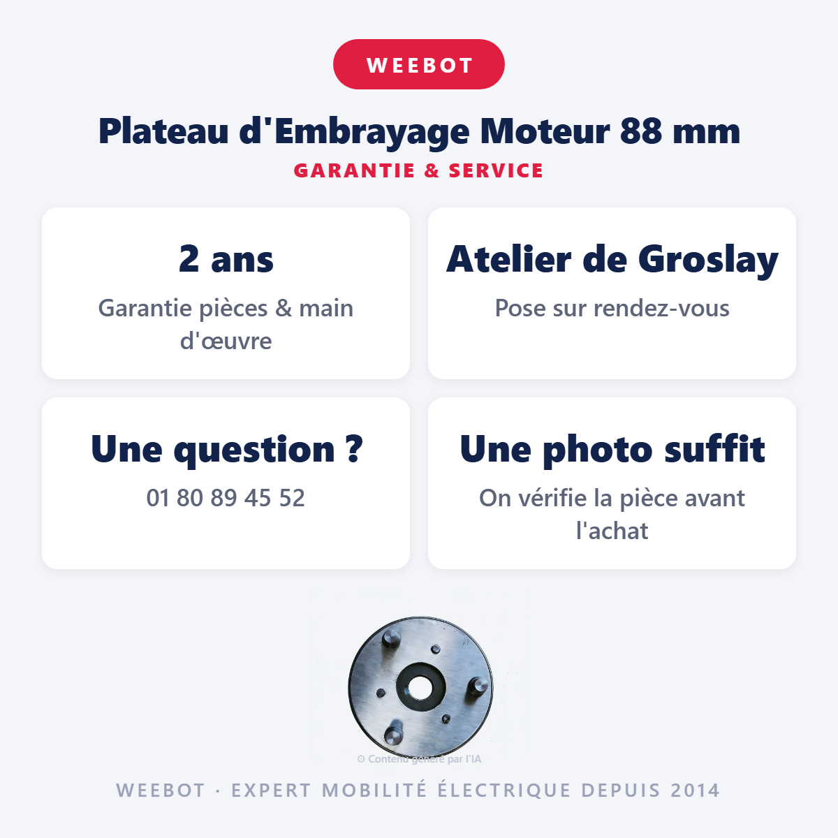 Plateau d'Embrayage Moteur 88 mm : garantie 2 ans et service après-vente