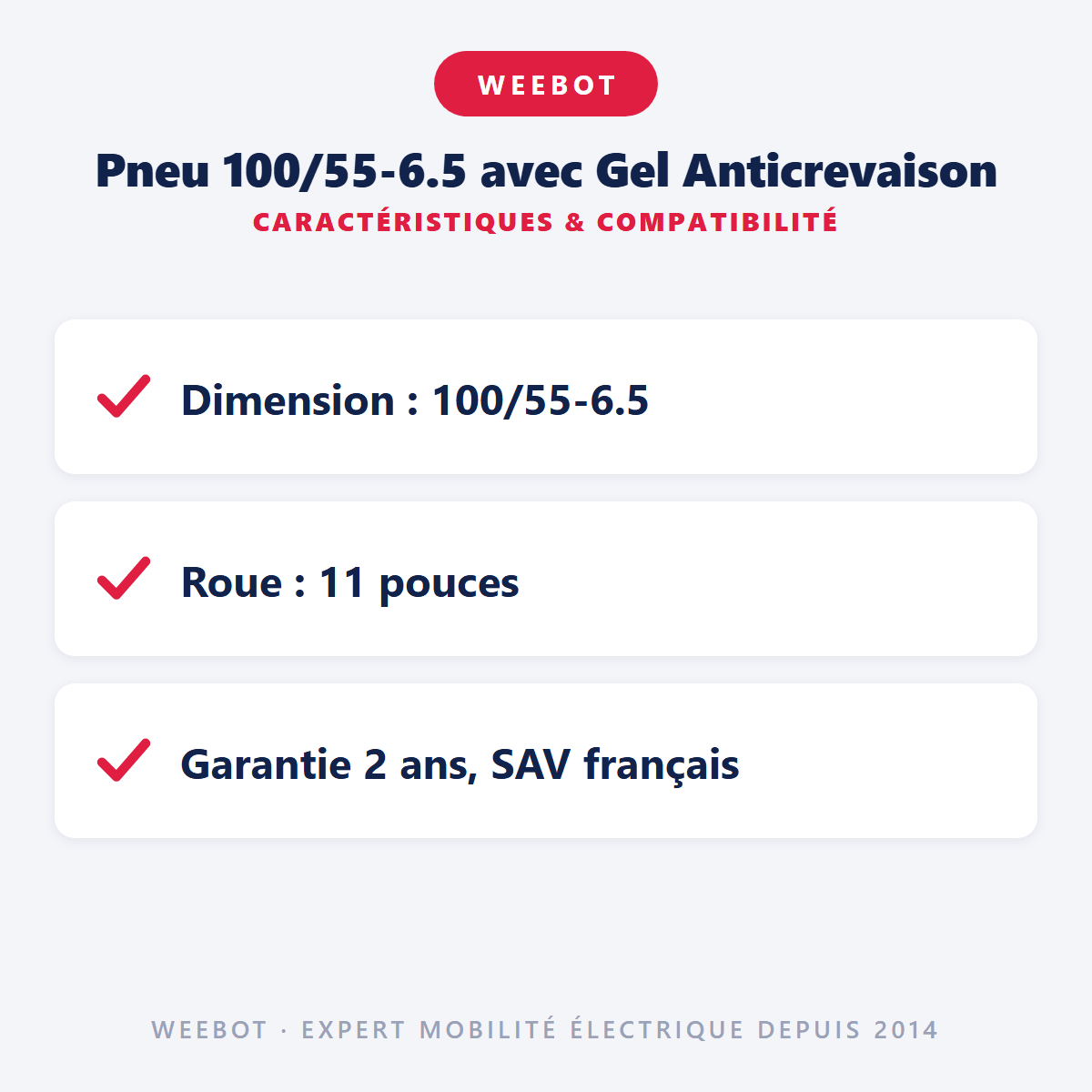 Pneu 100/55-6.5 avec Gel Anticrevaison pour Trottinette Électrique - Weebot