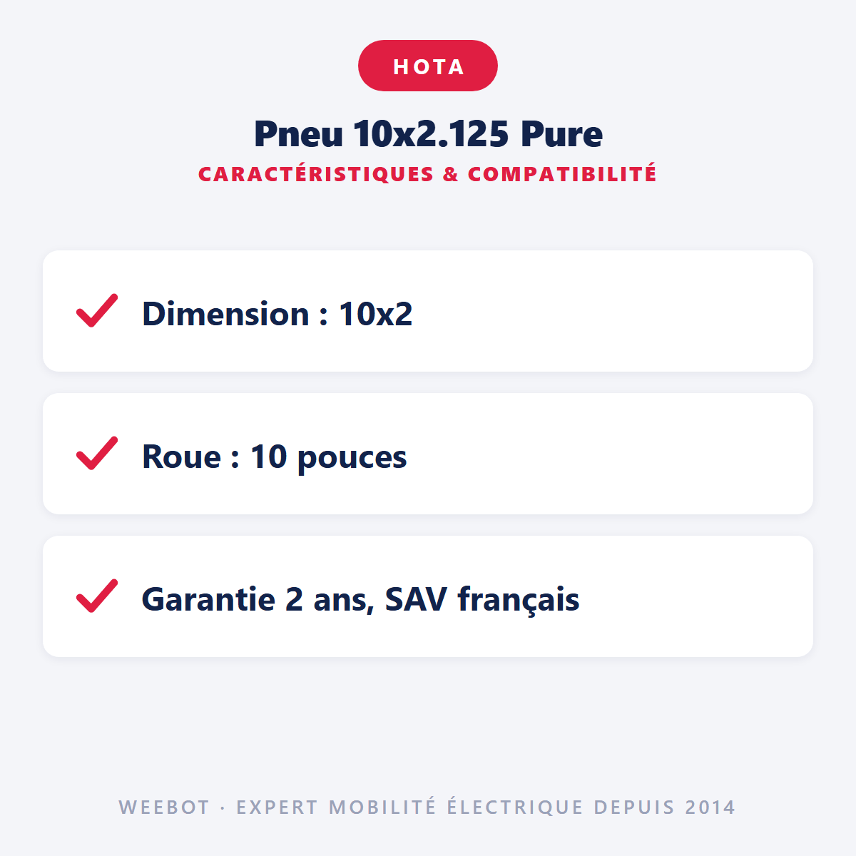 Pneu 10x2.125 Pure pour Trottinette Électrique - Weebot