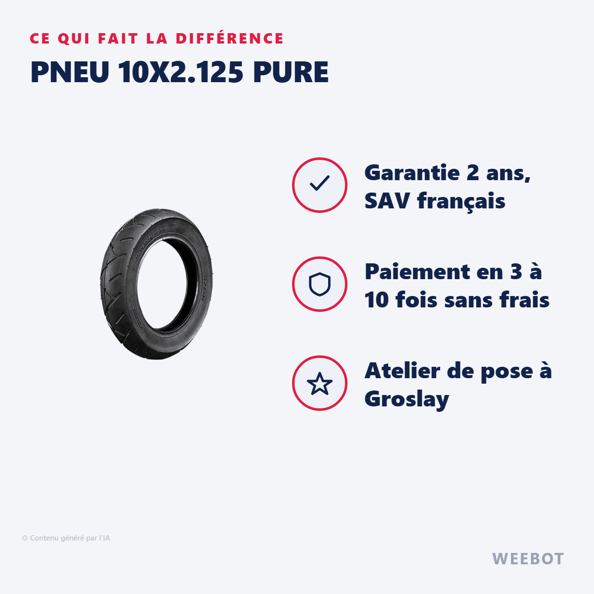 Pneu 10x2.125 Pure pour Trottinette Électrique - Weebot