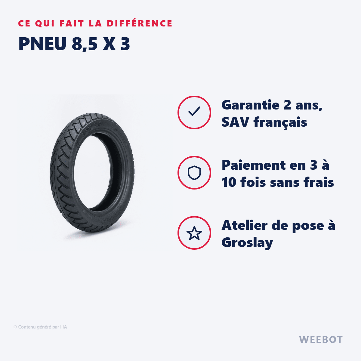 Pneu 8,5 x 3 (80-139) pour Trottinette Electrique Anoki X - Weebot