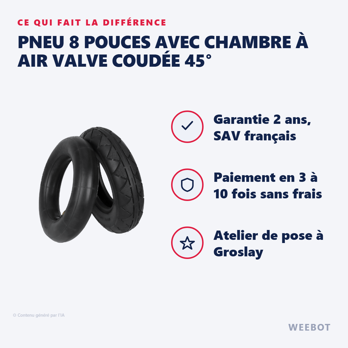 Pneu 8 Pouces avec Chambre à Air Valve Coudée 45° : les points forts