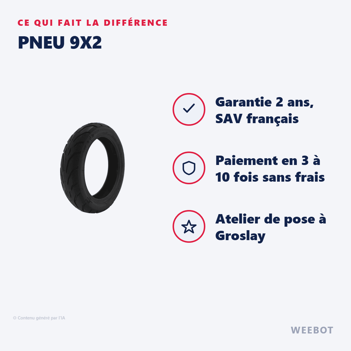 Pneu 9x2 pour Trottinette Électrique Ninebot E et Xiaomi - Weebot