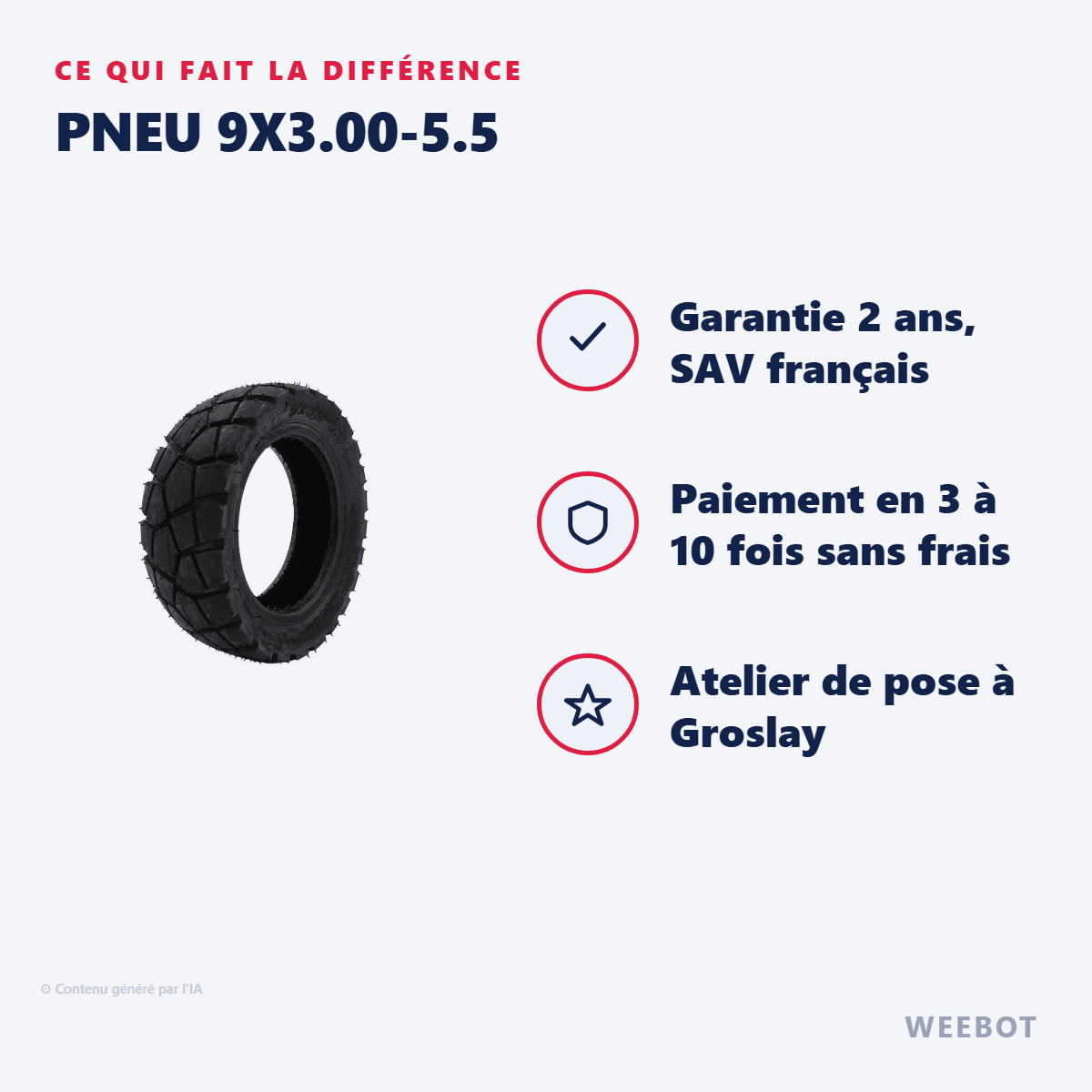 Pneu 9x3.00-5.5 pour Trottinette Électrique Kukirin G2 Pro (version 2024) - Weebot