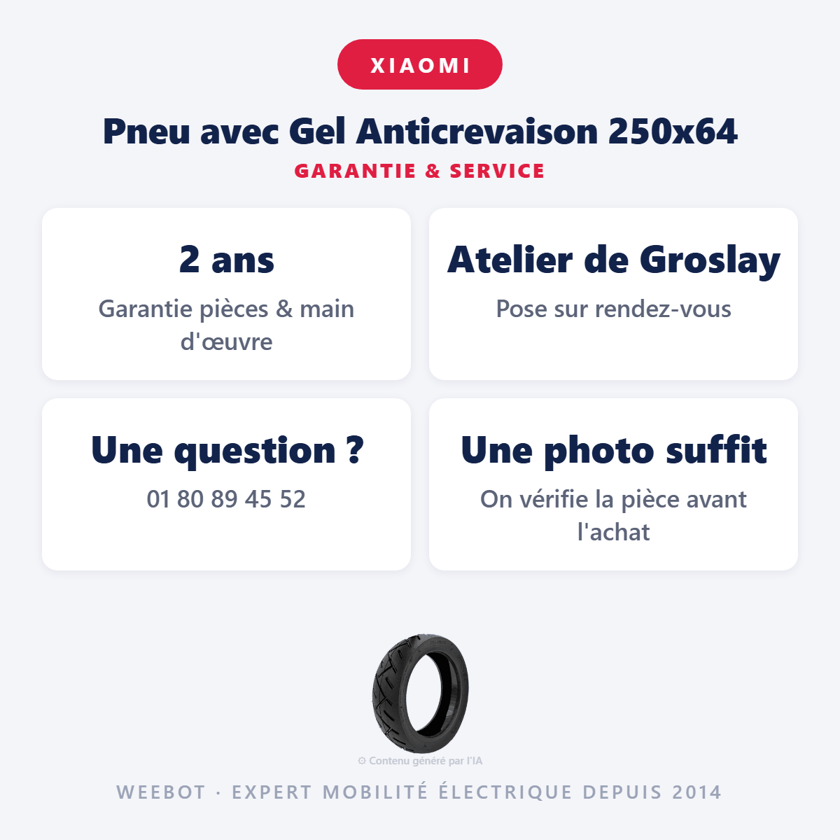 Pneu avec Gel Anticrevaison 250x64 pour Trottinette Électrique Xiaomi 4 Ultra et Navee S65 - Weebot
