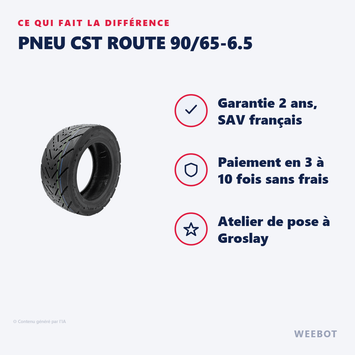Pneu CST Route 90/65-6.5 pour Trottinette Électrique - Weebot