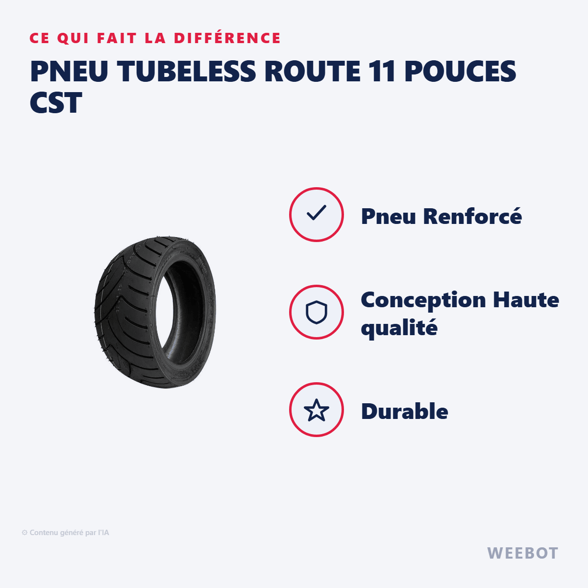 Pneu Tubeless Route 11 Pouces (90/55 - 7) CST pour Trottinette Électrique Ninebot GT1 / GT1E / GT2 - Weebot