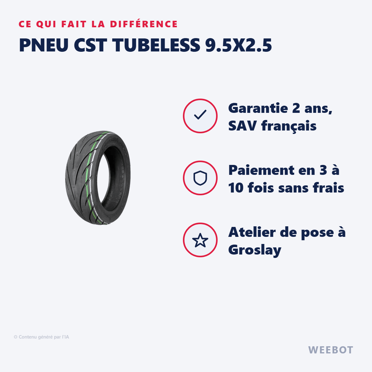 Pneu CST Tubeless 9.5x2.5 pour Trottinette Électrique Niu KQi3 - Weebot