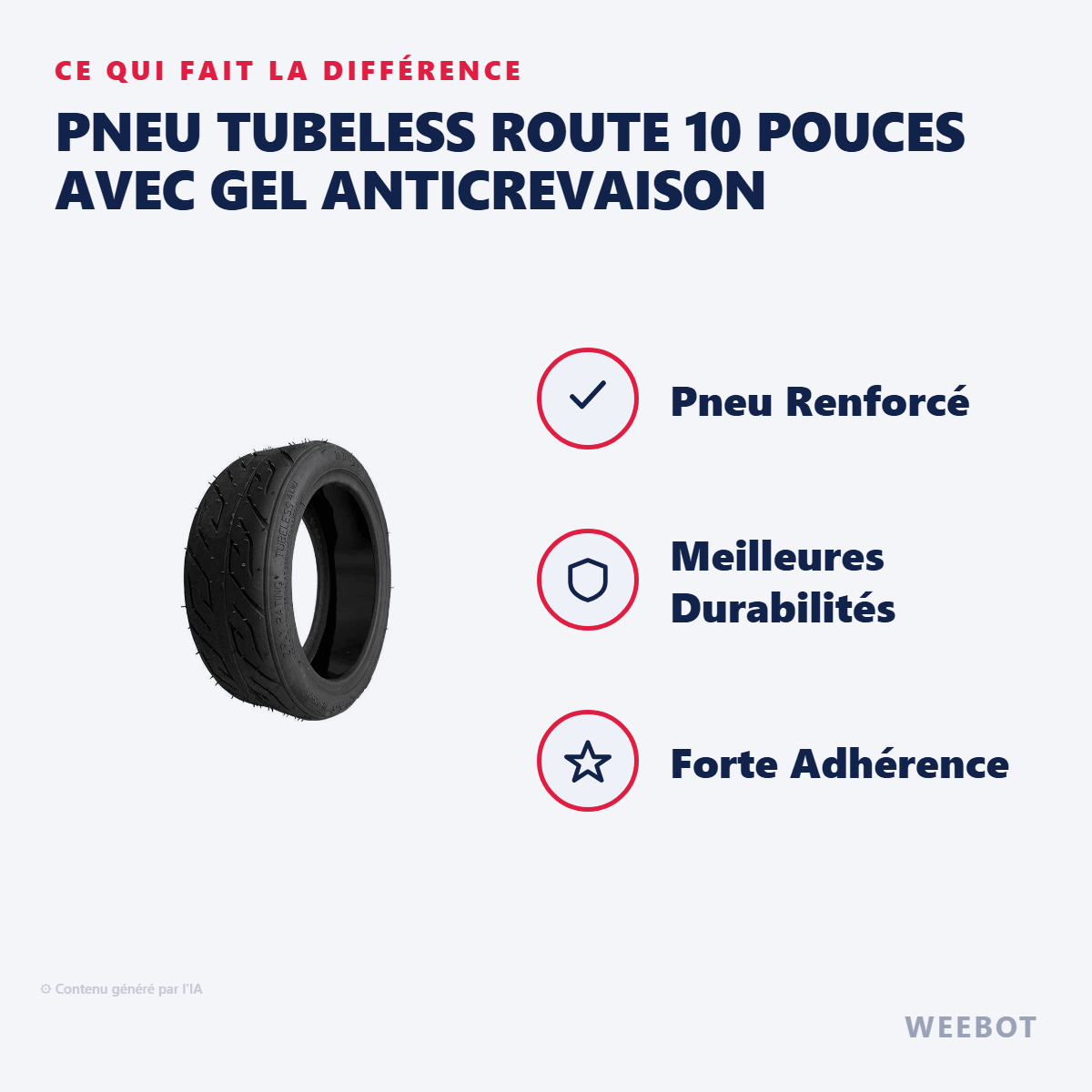 Pneu Tubeless Route 10 Pouces (10x2,7-6,5) avec Gel Anticrevaison pour Trottinette Électrique Speedway 5 et Dualtron 3 - Weebot