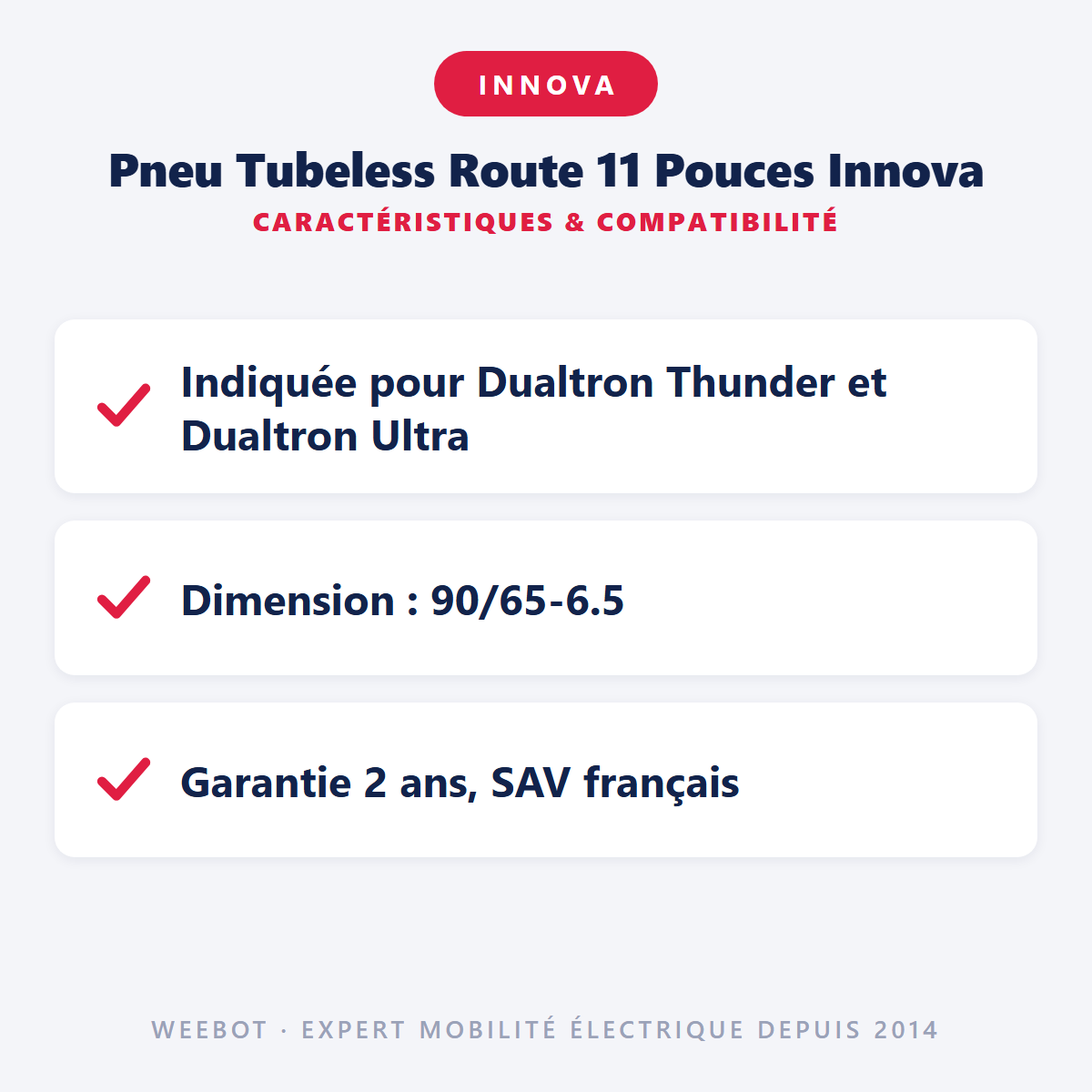 Pneu Tubeless Route 11 Pouces Innova : caractéristiques et compatibilité