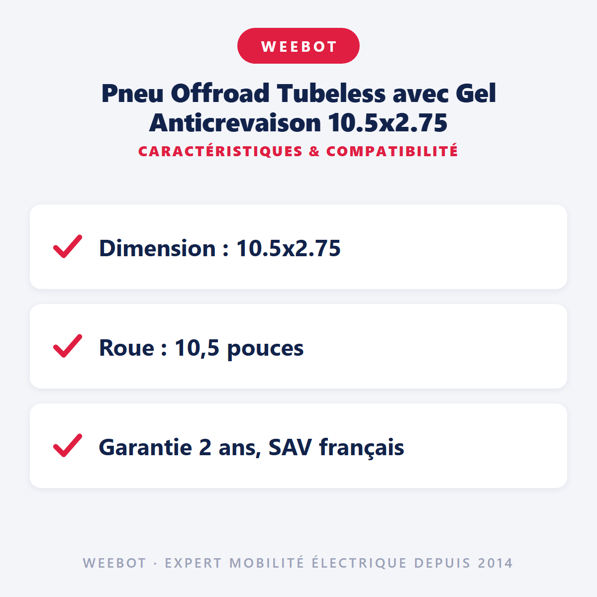 Pneu Offroad Tubeless avec Gel Anticrevaison 10.5x2.75 pour Trottinette Électrique - Weebot