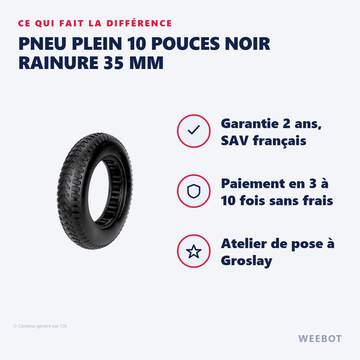 Pneu Plein 10 Pouces Noir Rainure 35 mm : les points forts
