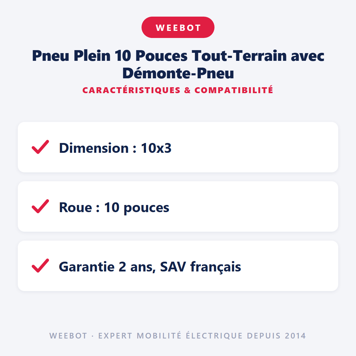 Pneu Plein 10 Pouces Tout-Terrain avec Démonte-Pneu : caractéristiques et compatibilité