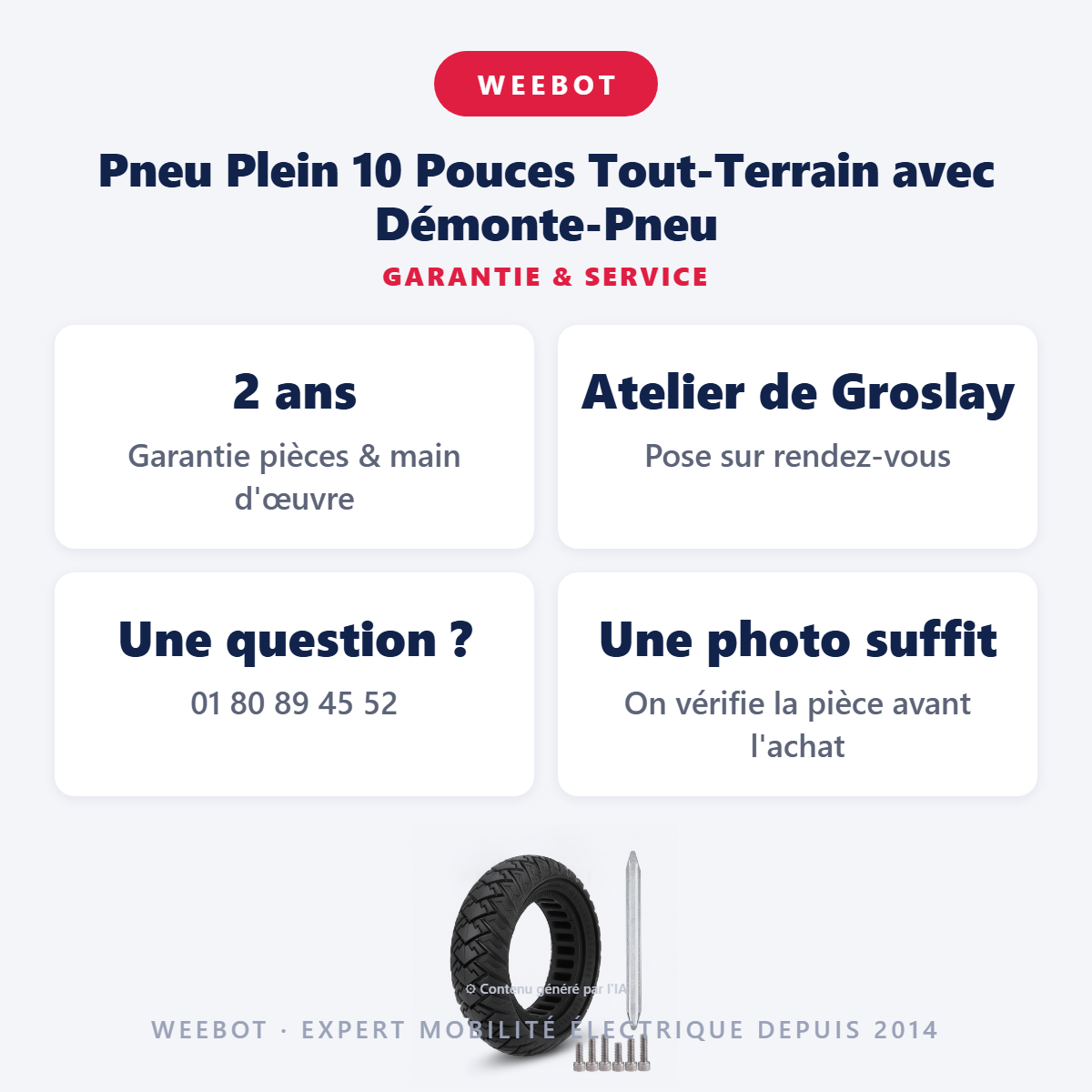 Pneu Plein 10 Pouces Tout-Terrain avec Démonte-Pneu : garantie 2 ans et service après-vente