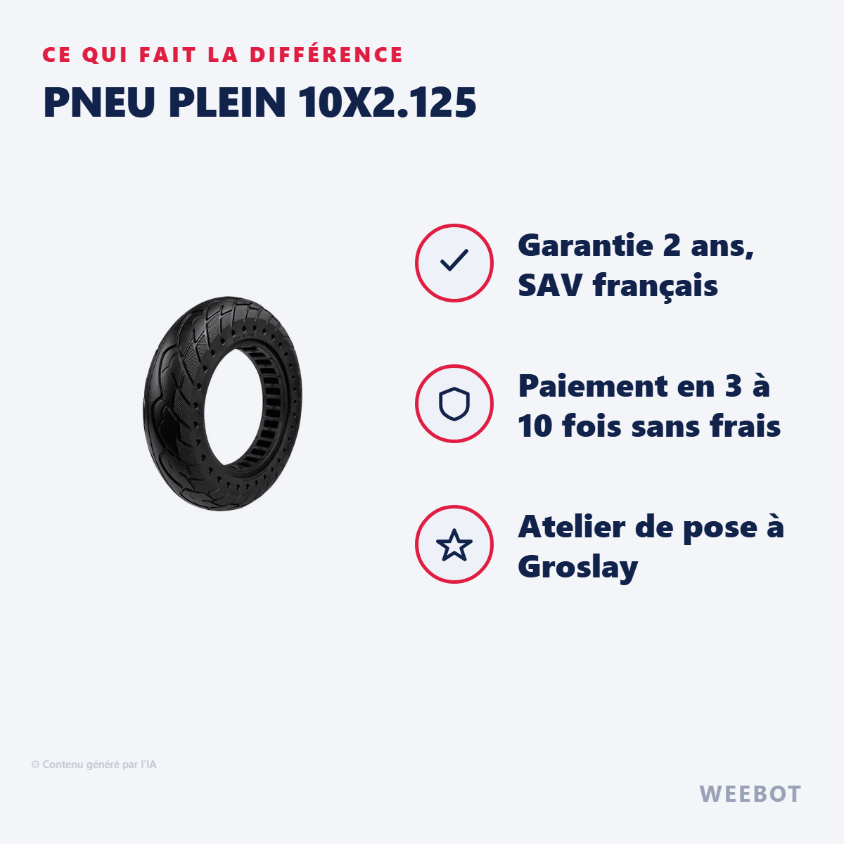 Pneu Plein 10x2.125 pour Trottinette Électrique Pure Electric - Weebot