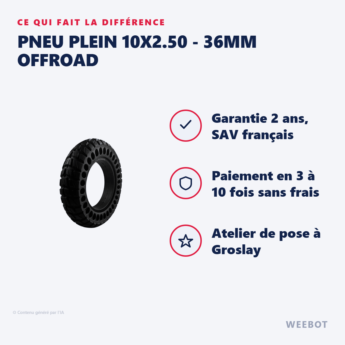 Pneu Plein 10x2.50 - 36mm Offroad pour Trottinette Électrique Kugoo M4 Et M4 Pro - Weebot