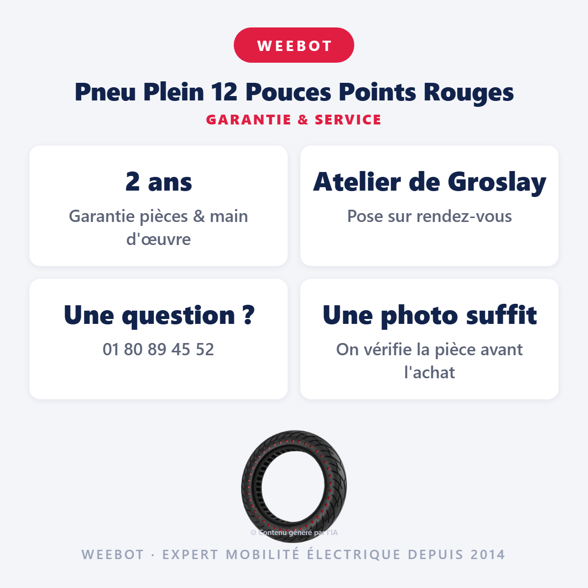 Pneu Plein 12 Pouces Points Rouges : garantie 2 ans et service après-vente