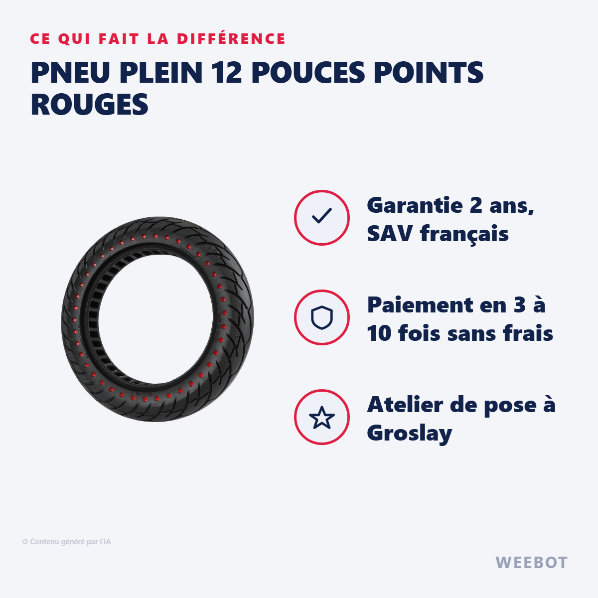 Pneu Plein 12 Pouces Points Rouges : les points forts