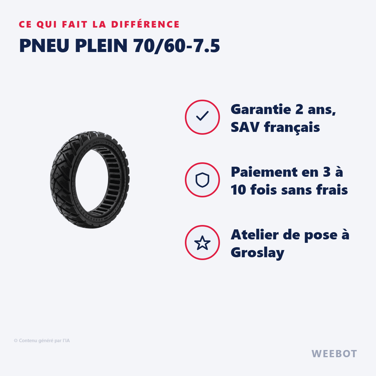 Pneu Plein 70/60-7.5 pour Trottinette Électrique Ninebot ZT3 Pro Segway - Weebot